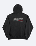 Balenciaga - Wave Logo Embroidery Distressed Hoodie - Dark Gray