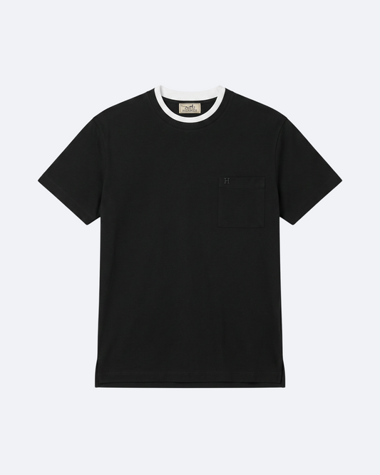 Hermes - Contrast Neckband Pocket T-Shirt - Black
