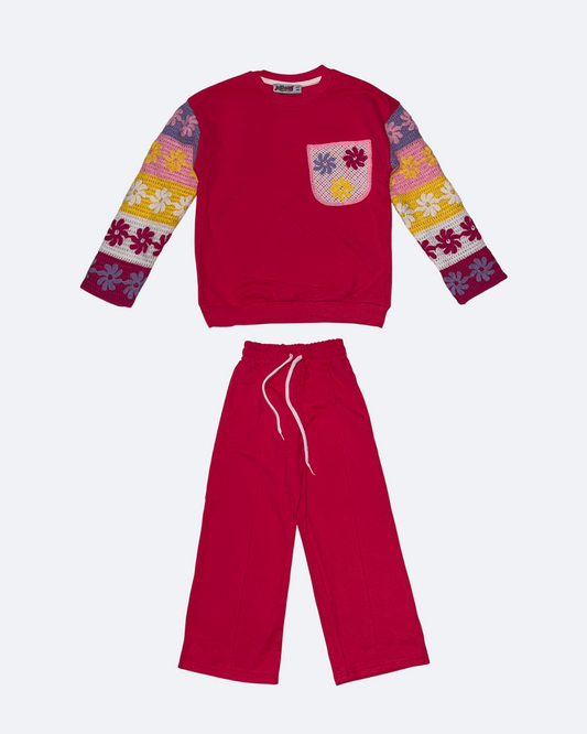 Set For Girl With Knitted Element - Pink